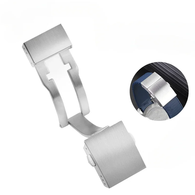 Per Longines Conquest Watchband Gomma Silicone Uomo L3.742.4 642 781 782 19Mm Solido Acciaio Inossidabile Argento Secchio Pieghevole