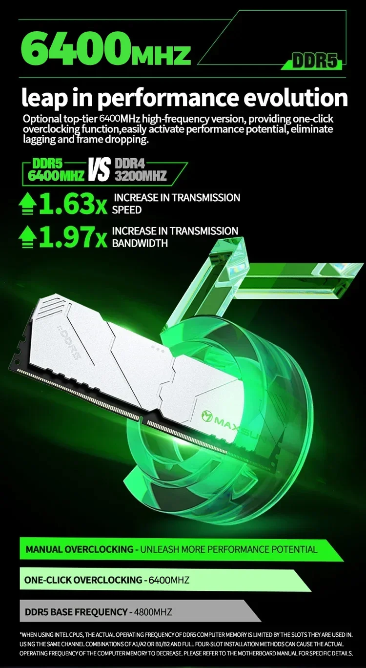 Description Picture 4 of itemMAXSUN DDR5 Memoria RAM 6400MHZ 16GB Desktop Memory DDR5 Heatsink RAMs Dual channel Computador Component Desktop PC