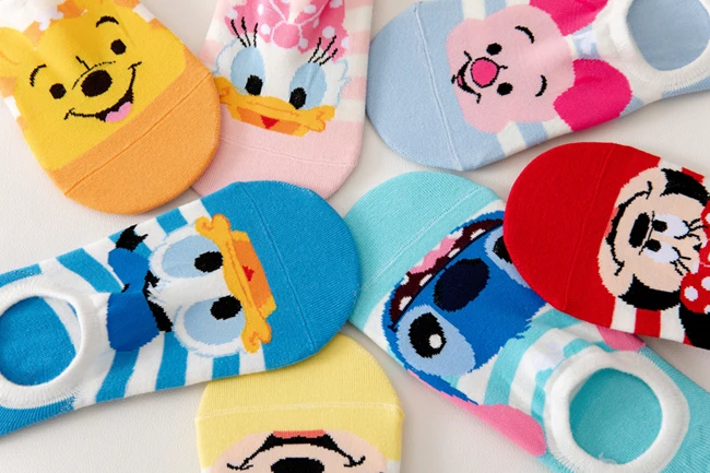 5 pairs Hot sale Cartoon Kawaii woman sock Mickey Minnie Donald winnie Daisy cotton girl slipper sock Funny invisible ankle sock