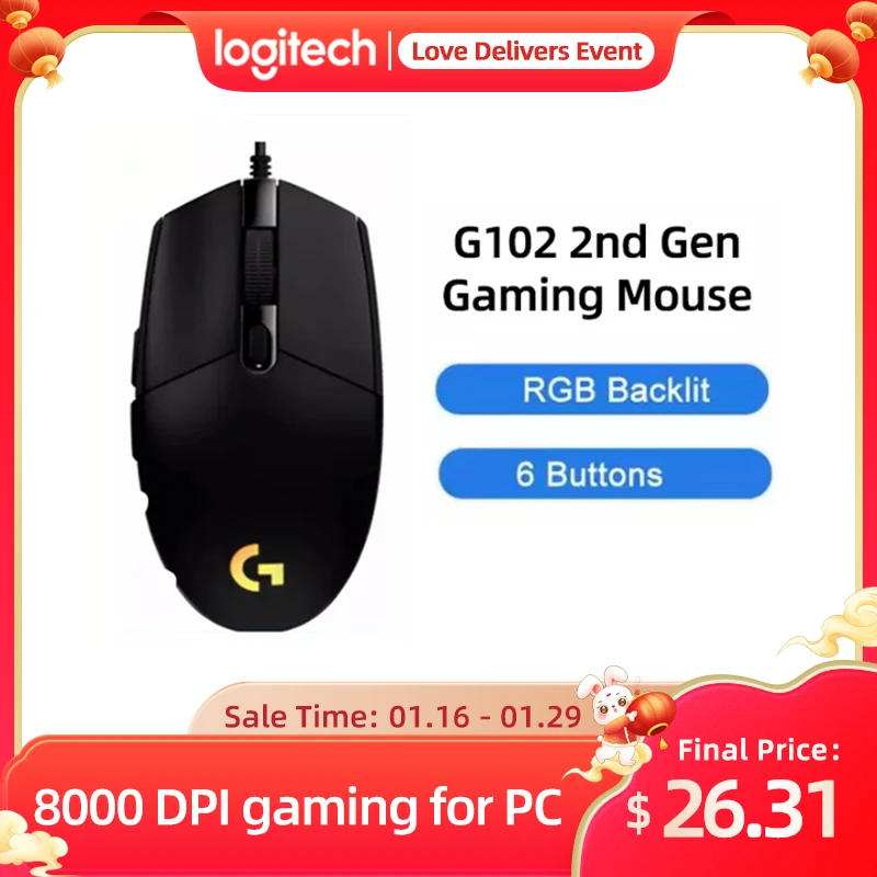 Logitech G102 Lightsync 2nd Gen Gaming Mouse 6 Buttons 8000 Dpi Wired Gaming Mouse Rgb Backlit Gaming For Pc Mouse Aliexpress