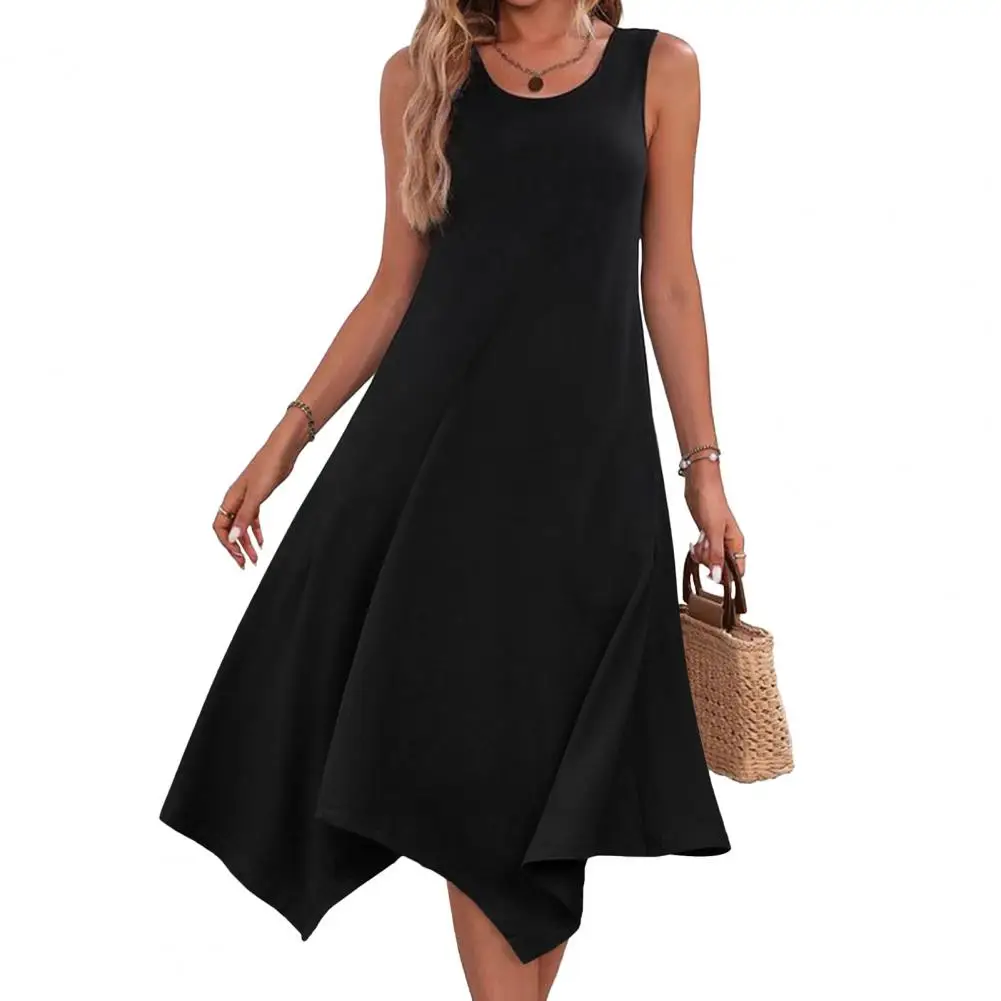 

Sundress Bohemian Style Midi Dress with Irregular Hem Tank Sundress for Women Beach A-line Summer Dress with Hankerchief Hem
