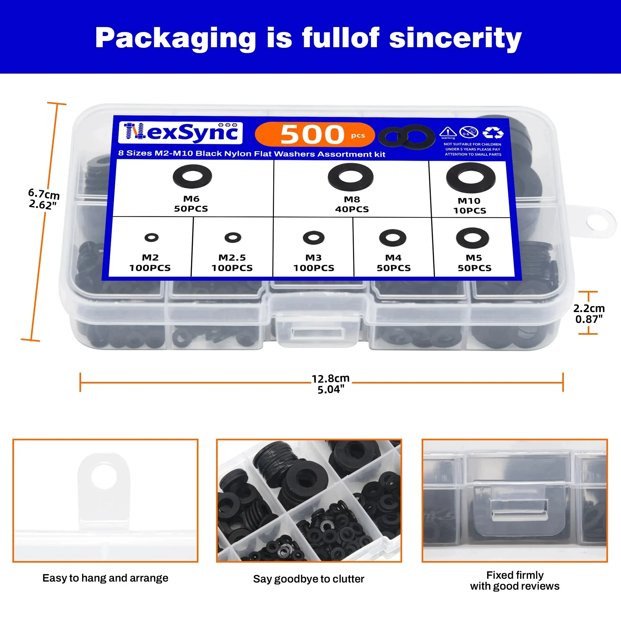 Nylon Washers 500pcs/1 Set Flat Assortment 8-size Safety Plates M2 M2.5 M3 M4 M5 M6 M8 M10 Sealing