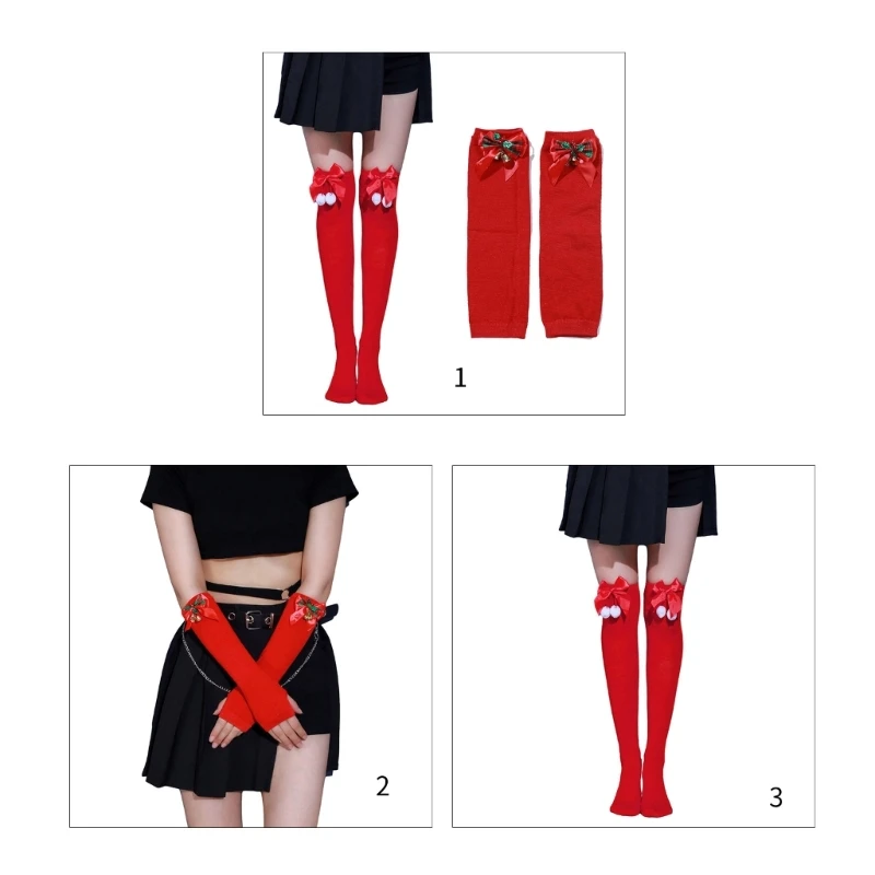

Half Finger Mitten+Knee Socks Knitted Gloves Christmas Presents for Women Teen F0T5