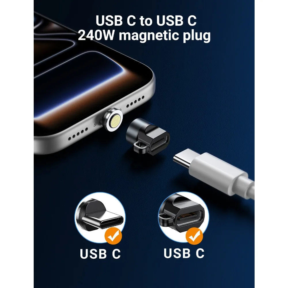 AUFU 9핀 미니 마그네틱 타입 C 어댑터 (아이폰용) 240W 5A 고속 충전 남성 컨버터 (삼성 마이크로 USB 마그넷 OTG 어댑터용)