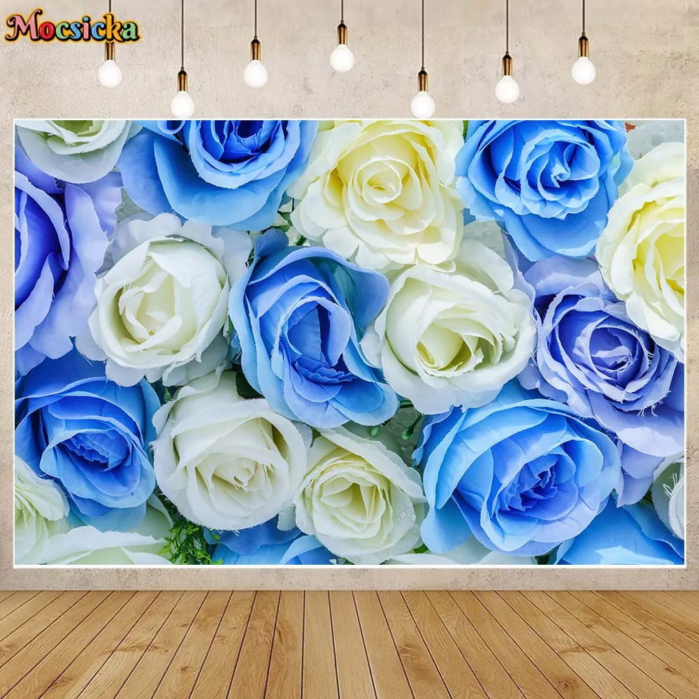 

Mocsicka Blue and White Flowers Wall Photography Background Wedding Anniversary Party Decor Child Portrait Backdrop Photo Studio