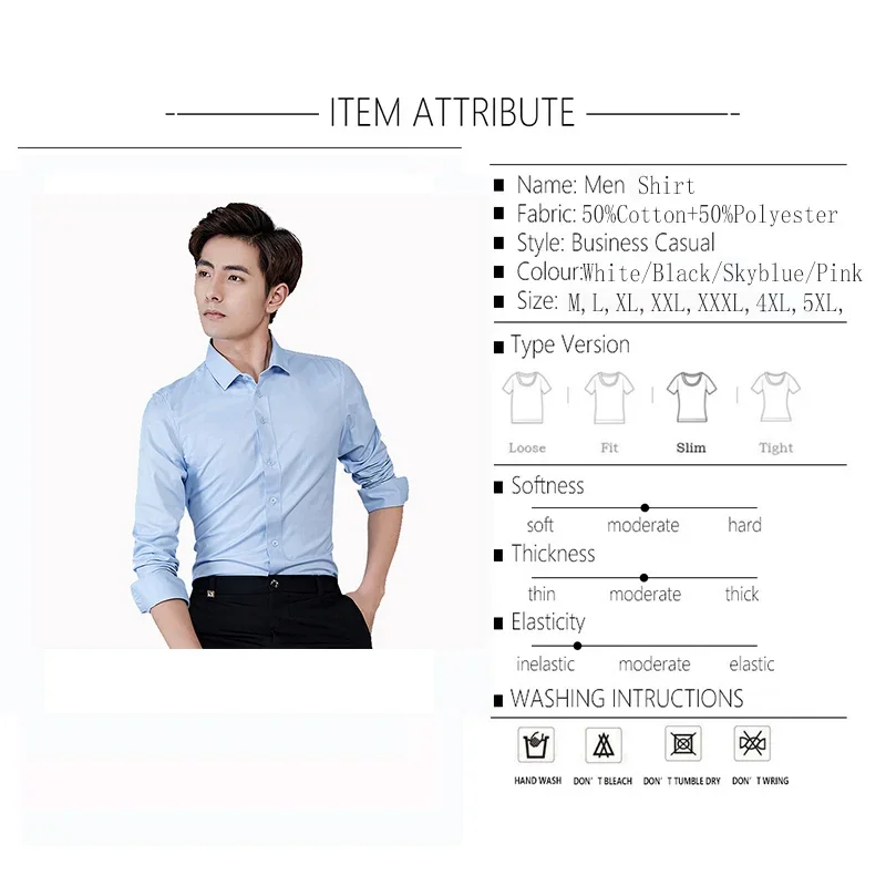 Men Long Sleeve Shirt Business Hydrophobic Anti-fouling Slim Fit Big Size 5XL