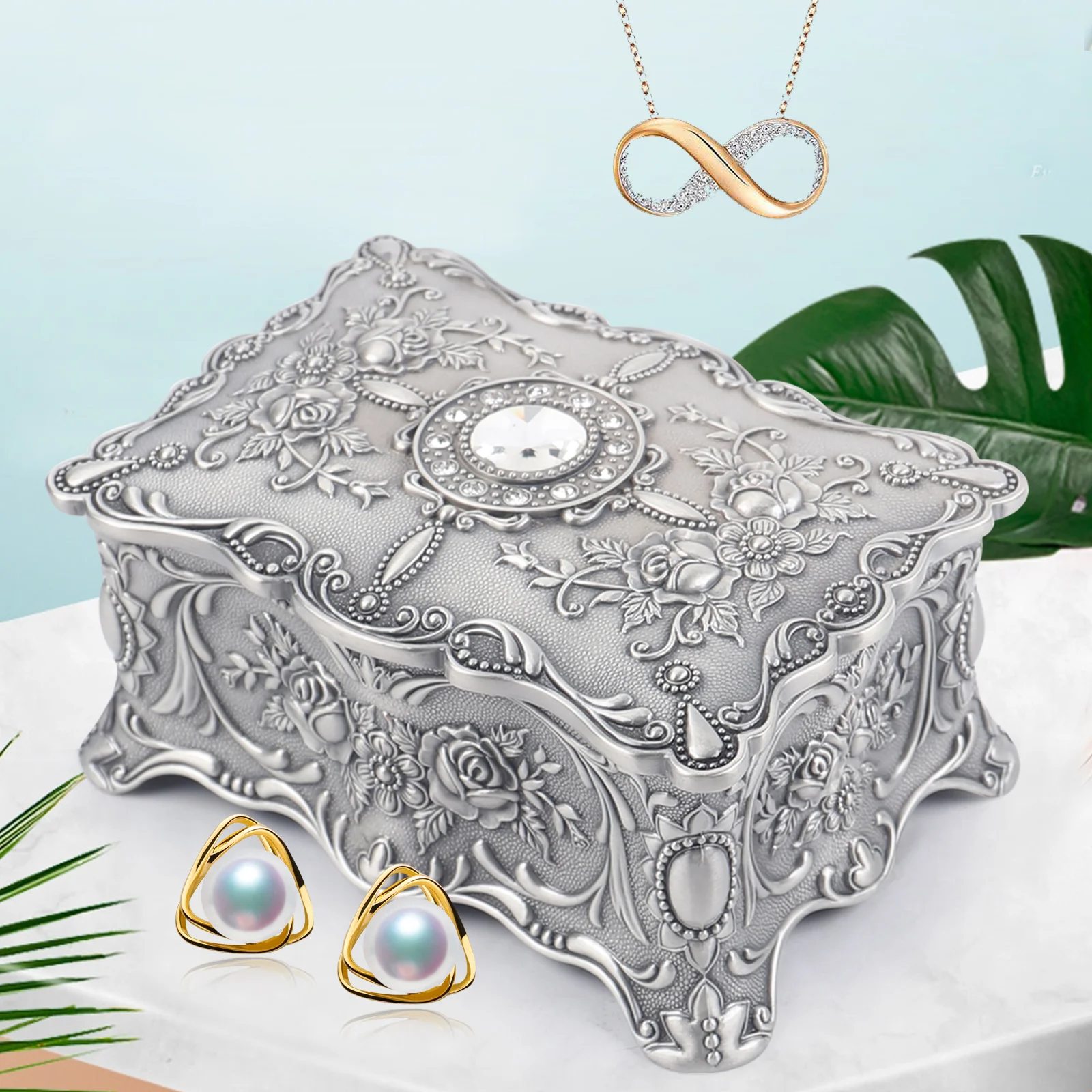 

Large Jewelry Box With Diamonds Antique Box Engraved Finish Jewelry 18*12*8 Vintage Small Jewelry Box