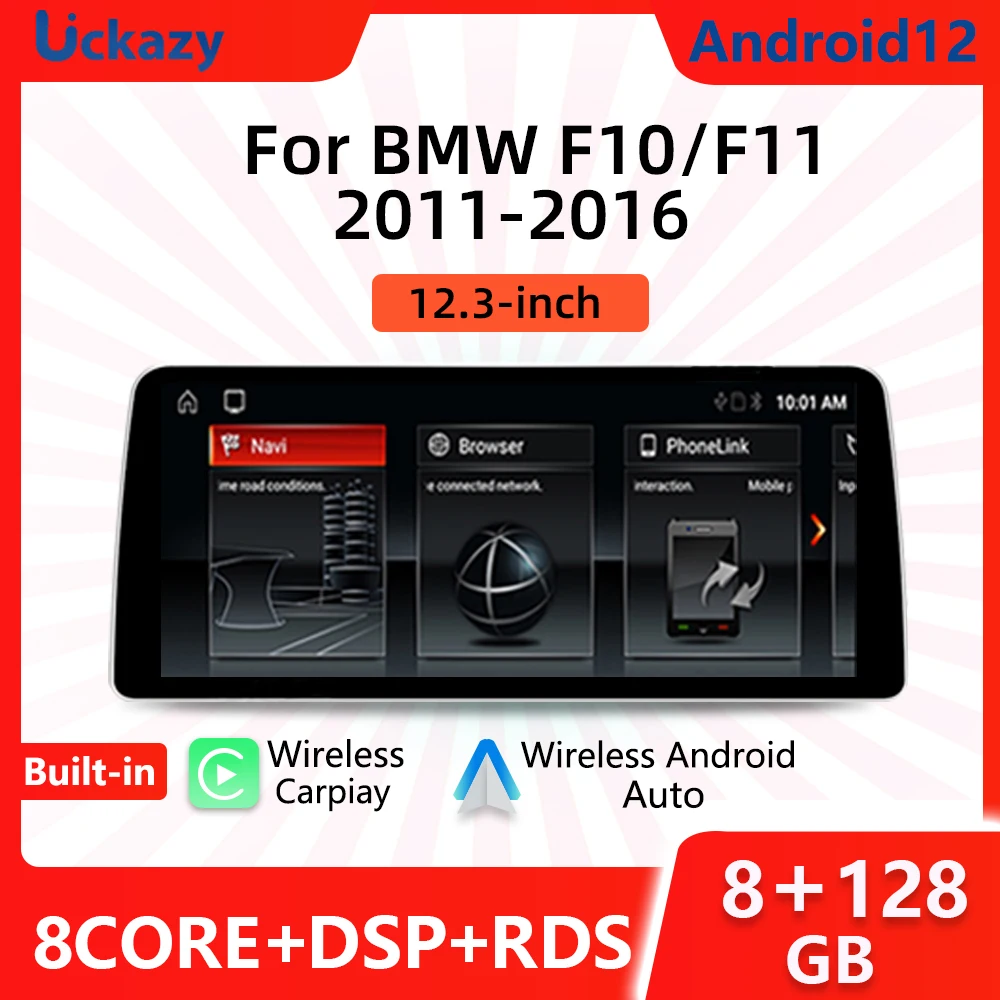 

Автомобильный беспроводной мультимедийный экран, 12,3 дюймов, Android 12, для BMW F10 F11 2010-2016 CIC NBT WIFI GPS Navi Стерео Аудио головное устройство