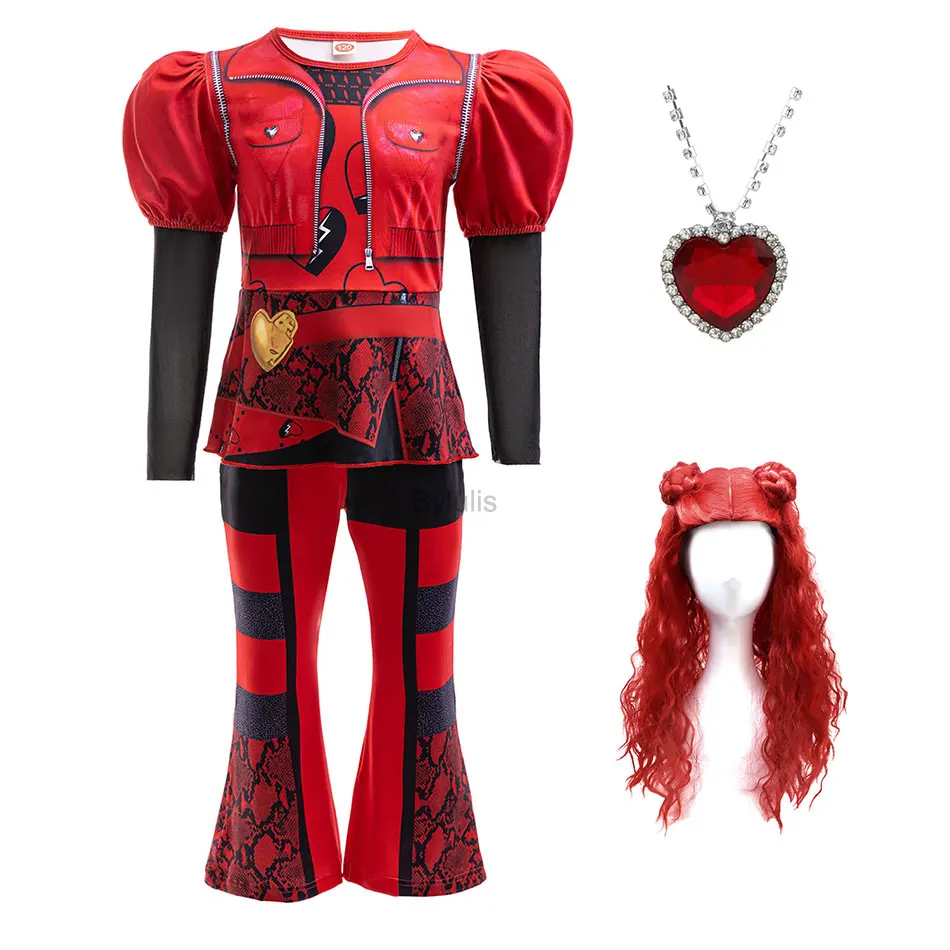 Girls D-Descendants 4 Costume Kids Cosplay Movie Red Clothes Outfit Birthday Party Queen Dress