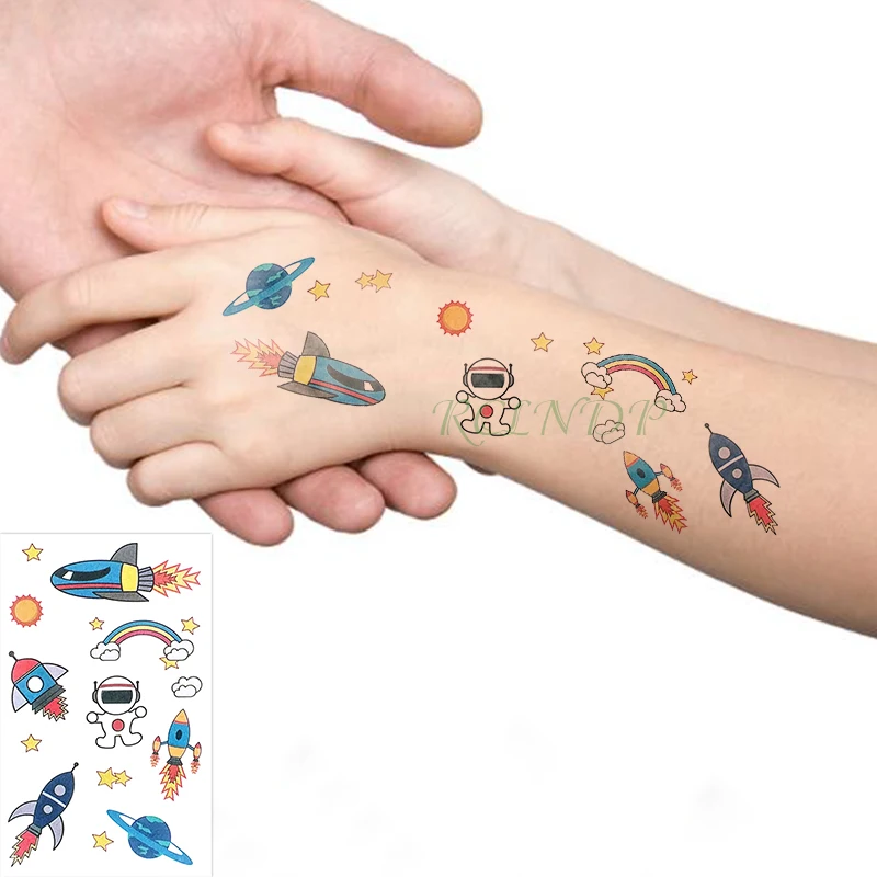 

Waterproof Temporary Tattoo Sticker sun rocket astronaut planet rainbow tatto flash tatoo fake tattoos for kid boy men women