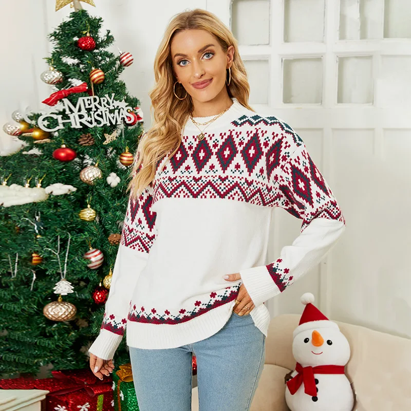 

Christmas Loose Pullover for Women, Mock Neck Sweater, Full Sleeve