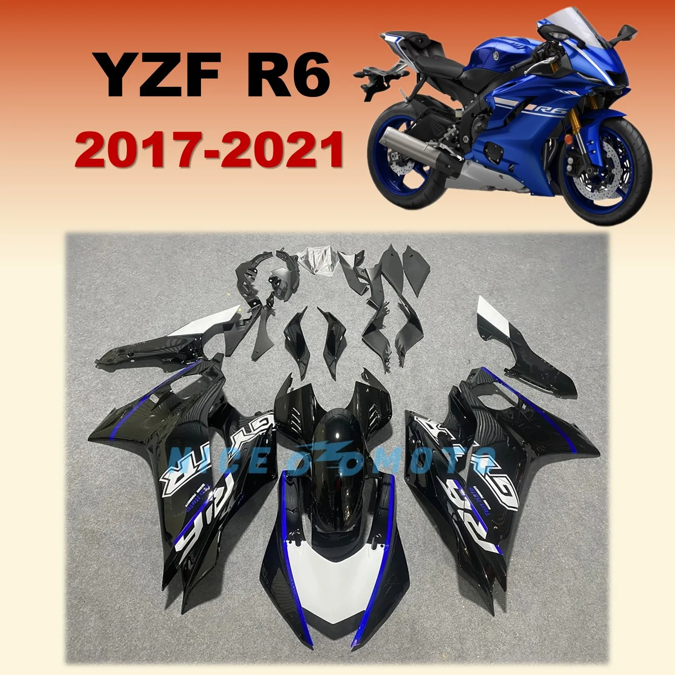 

Комплект обтекателей для мотоцикла, подходит для Yamaha YZFR6 2017 2018 2019 2020 2021 YZF R6 17 18 19 20 21, черный и белый кузов
