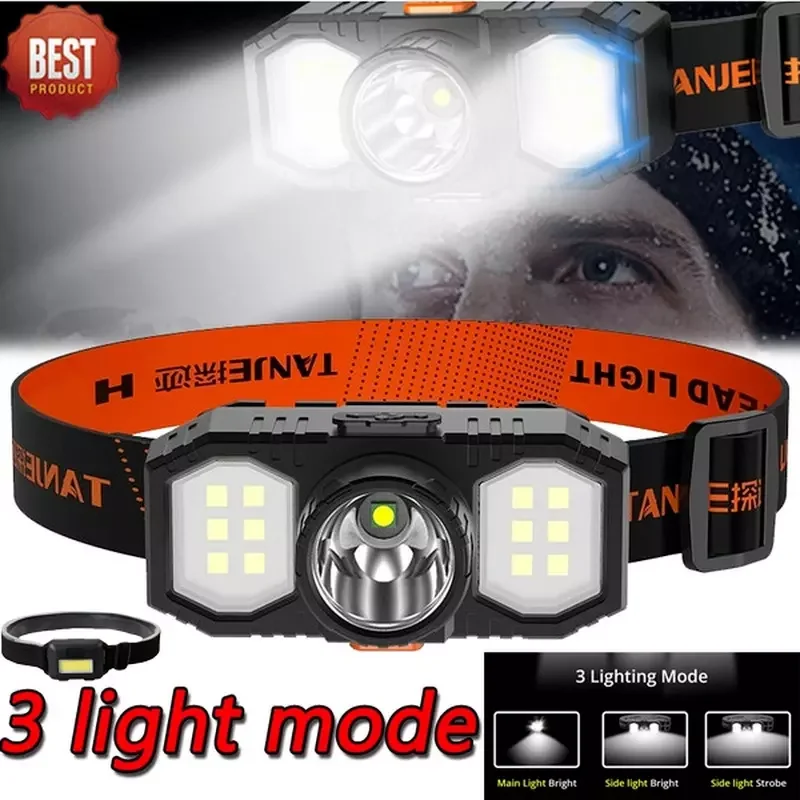 

New 3 Modes LED Headlamp Waterproof Camping Light Fishing Headlight COB Mini Flashlight Rechargeable LED Searchlight