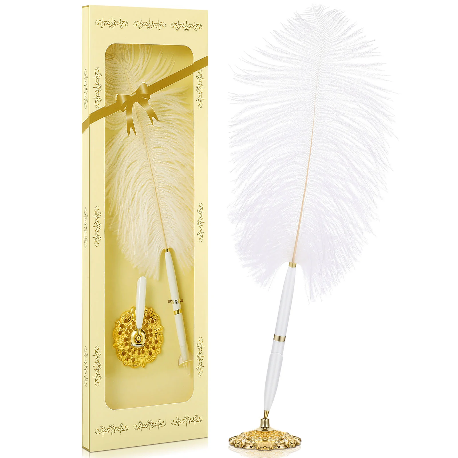 Ballpoint Pen Bride Wedding Guest Book Ostrich for Reception Custom Stick with Metal Stand