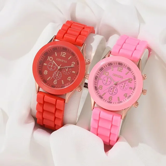 2Pcs Luxury Women's Watch Set Fashion Luxury Elegant Alloy Wristwatch Silicone Strap Couple Watch Men Quartz Holiday Gifts 2