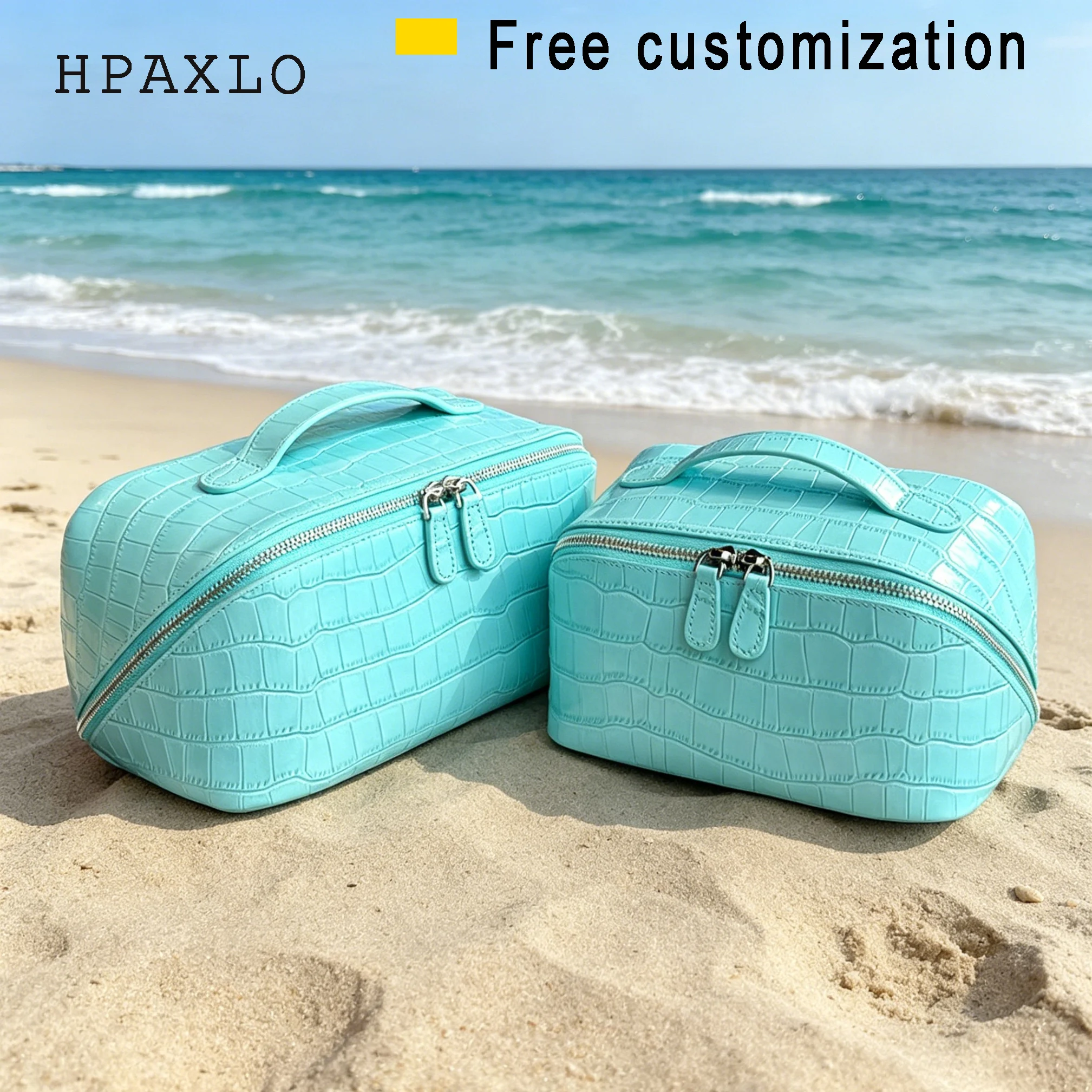 Crocodile Pattern Genuine Leather Cosmetic Bag Luxury New Large Capacity Cowhide Portable Travel Toiletry Storage Cosmetic Bag 3