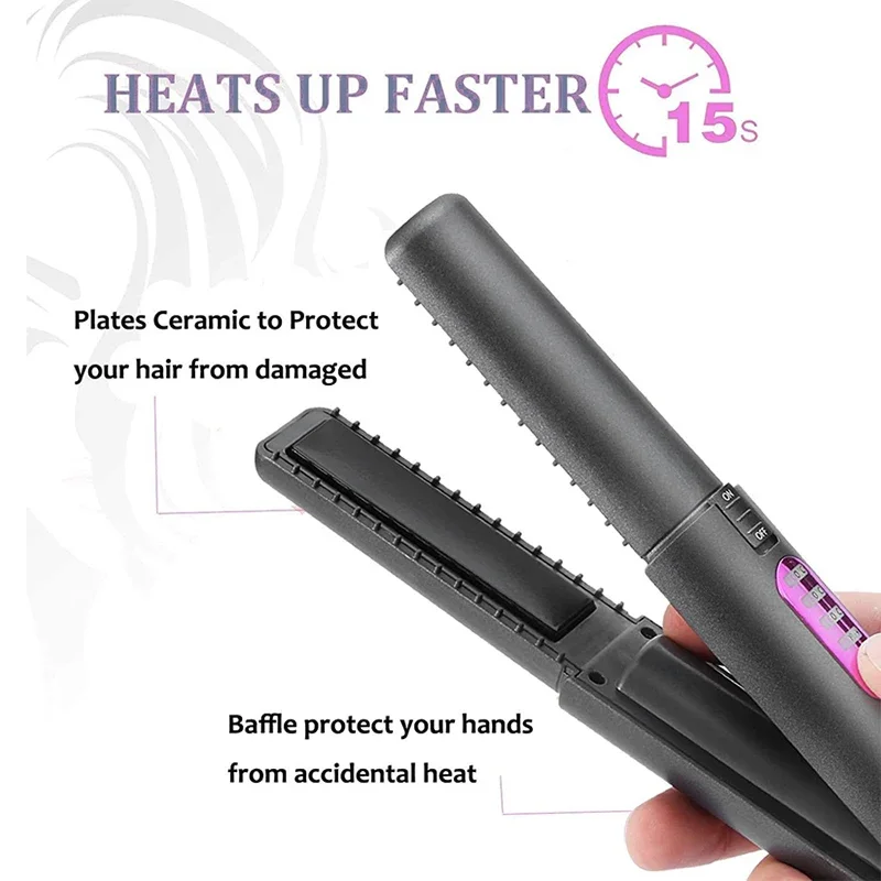 2-IN-1 Cordless Electric Heating Hair Straightener Rechargeable Travel Double Use Straight Hair Straightener And Curling Iron