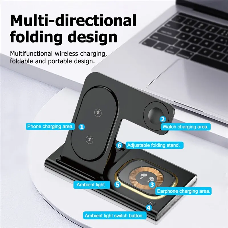 Wireless Charger 3 in 1 Stand Pad For iPhone 15 14 13 12 Samsung S23 S22 Galaxy Watch 5 4 Active Buds