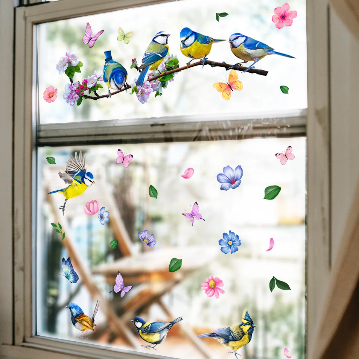 Spring Summer Tree Branch Bird Stickers Window Cling Butterfly Decals Glass Door Decoration Home Fridge Kids Room No Glue Vinyl window stickers