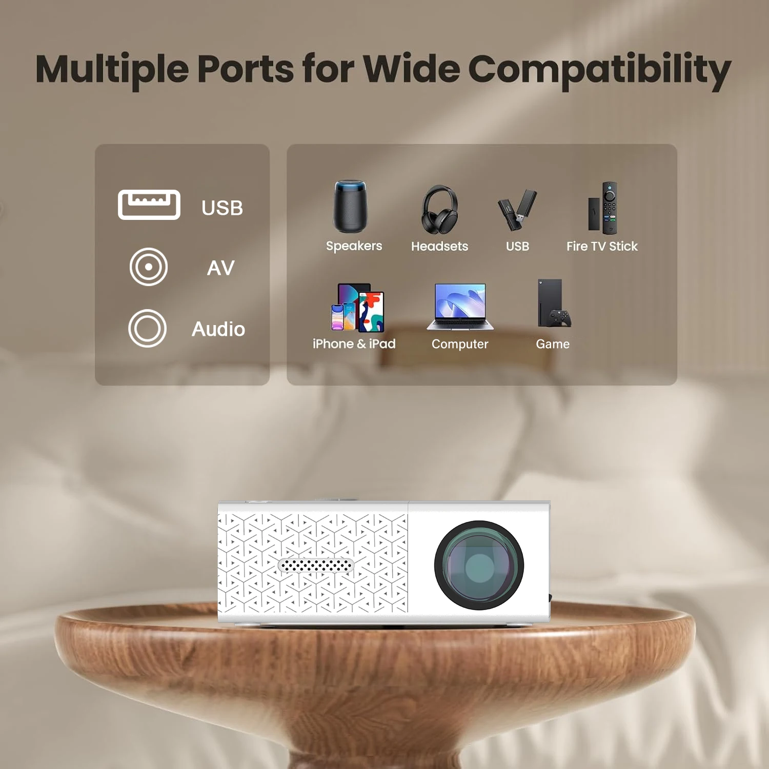 جهاز عرض صغير محمول مع USB وHDMI، مدمج عالي الدقة...