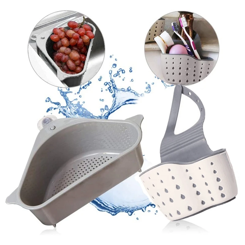 Promotion! Sink Strainers Basket Triangular Drain Shelf Storage Holder With Suction Cup For Support Corner Rack Kitchen (Gr |