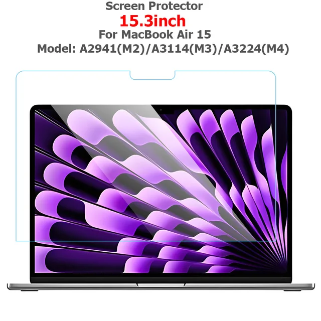 Screen Protector for MacBook Air 15 2023-2025 Released 15.3Inch Model A2941 M2 A3114 M3 A3241 M4 Clear Laptop Tempered Glass