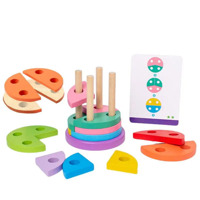 

Color and Shape Matching Columns 3D Rainbow Building Blocks Wooden Shape Sorting & Stacking Preschool Fine Motor Skill Toy Gift