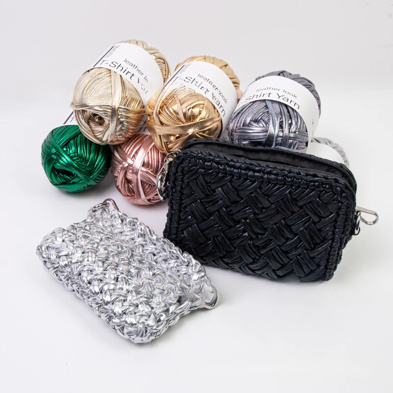 Metallic T-Shirt Yarn for Handmade Bag Blanket Shiny Knitting Crochet Yarn for Crocheting Beginners DIY Keychains Cushion 3