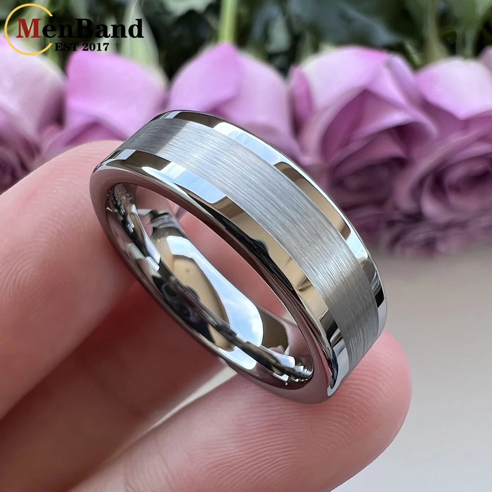 MenBand Classics Silver Color Flat 6MM 8MM Men Women Tungsten Carbide Wedding Ring Polished Brushed Surface Comfort Fit