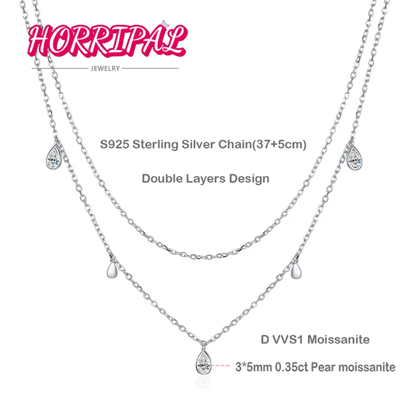 

HORRIPAL D VVS1 Moissanite Necklace S925 Sterling Silver Chain Gift for Women Choker Bubble Beads Design Party Gem Jewels GRA