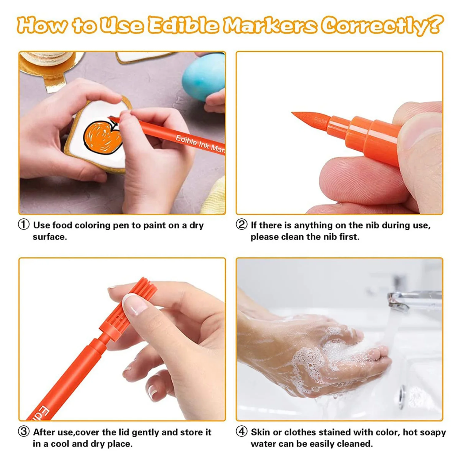 Edible Markers Cookies Food Coloring Pens 10Pcs Fine and Thick Tip Food Grade Gourmet Writer DIY Fondant Cakes Frosting