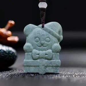 Natural Real Jade Bear Pendant Necklace Vintage Gift Designer Talismans Fashion Chinese Carved Jewelry Stone Accessories Charm
