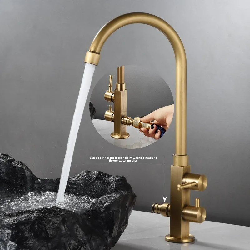 Outdoor brass antique single cold faucet antifreeze vintage wash basin patio mop sink quick open dual purpose faucet