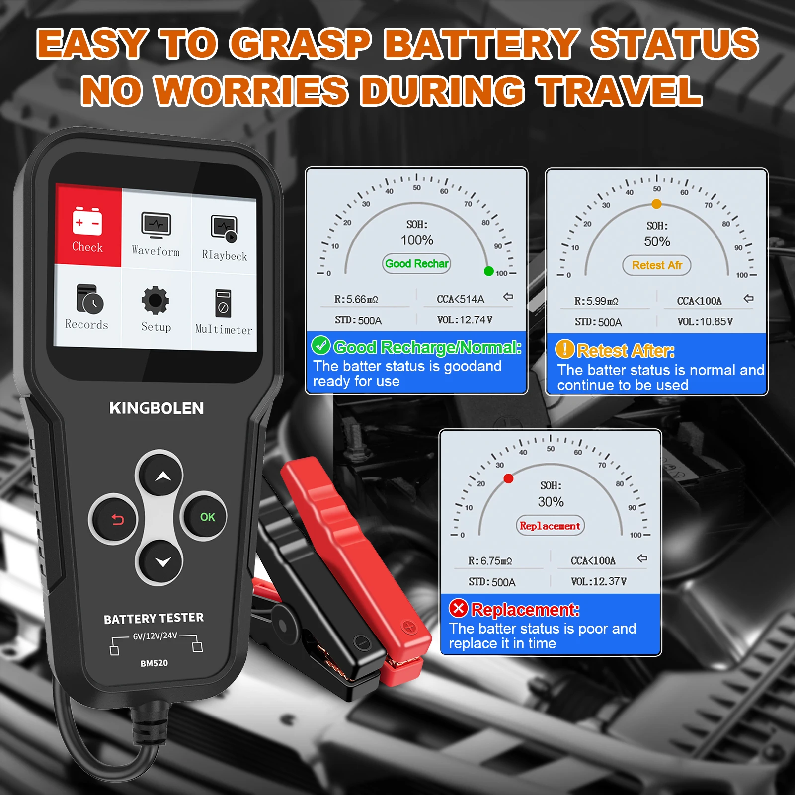 ONEGAIN バッテリー アナライザー BA-100 12V用 かんたん診断 診断機 CCA 世界規格対応 テスター BA-100