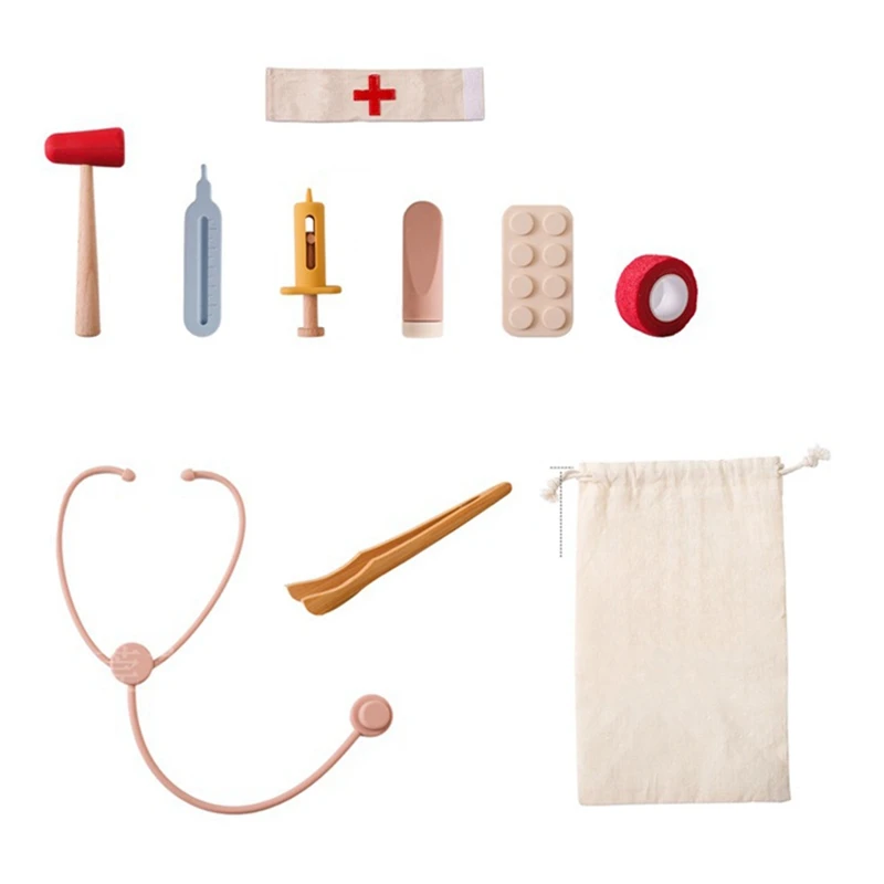 Kids Pretend Role Play Kit -Toys Girls Educational Games Toys As Shown Wood Kids Stethoscope