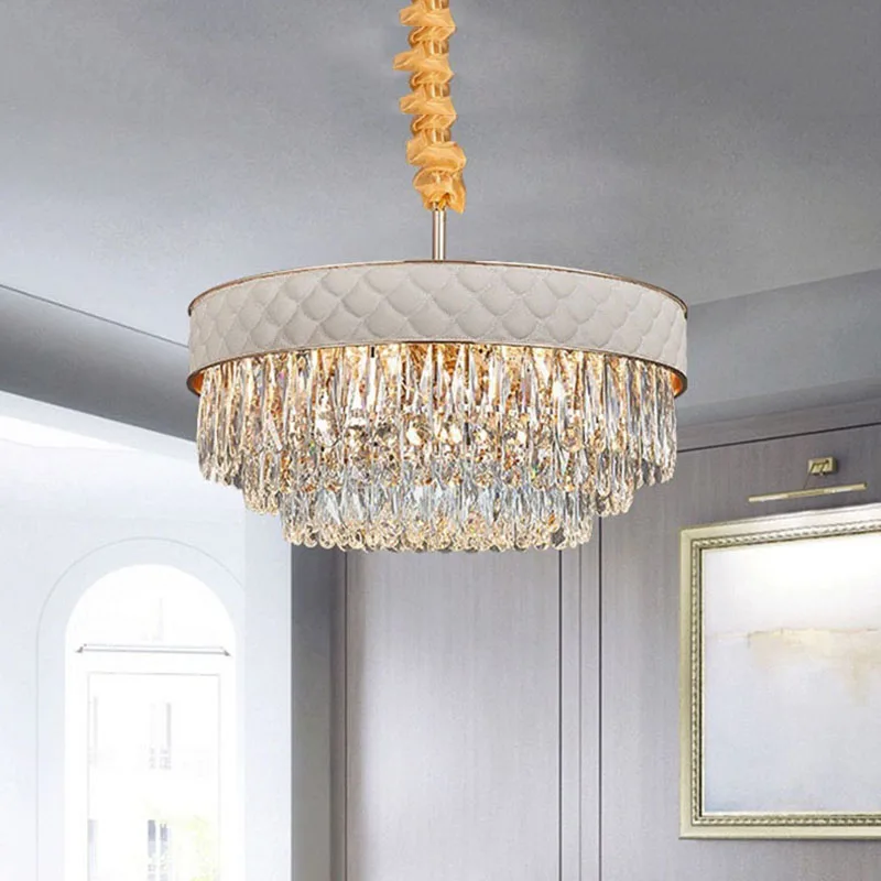 Candelabro de techo de cuero blanco posmoderno de lujo, Villa, Hotel