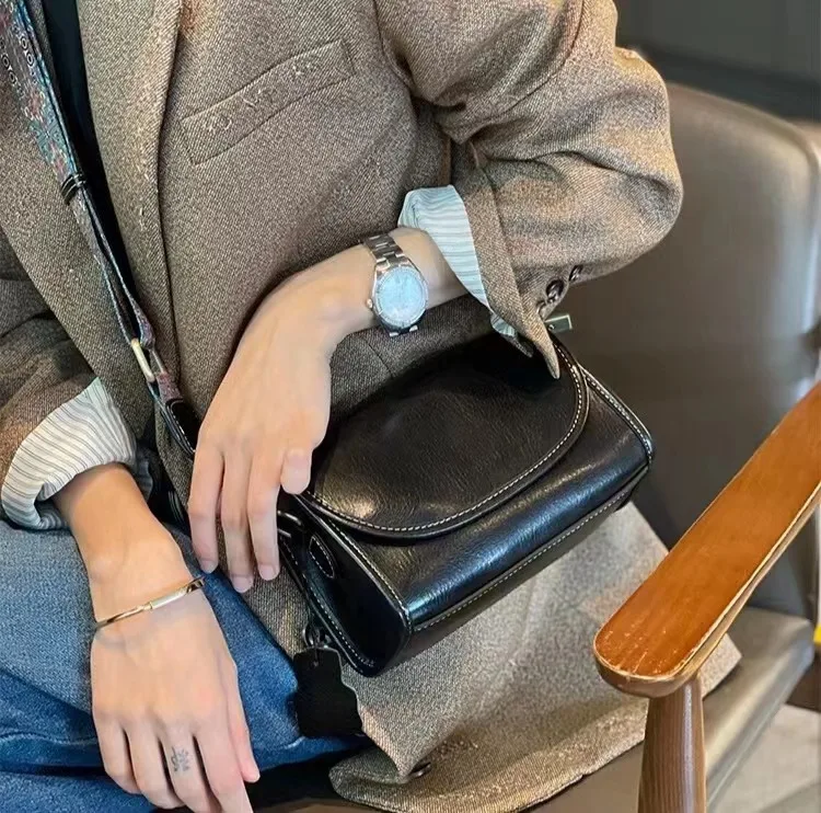 Cowhide Women's Crossbody Bag Handbag Shoulder Y2k True Leather Top Layer Chain High Quality Versatile Underarm Retro Fashion