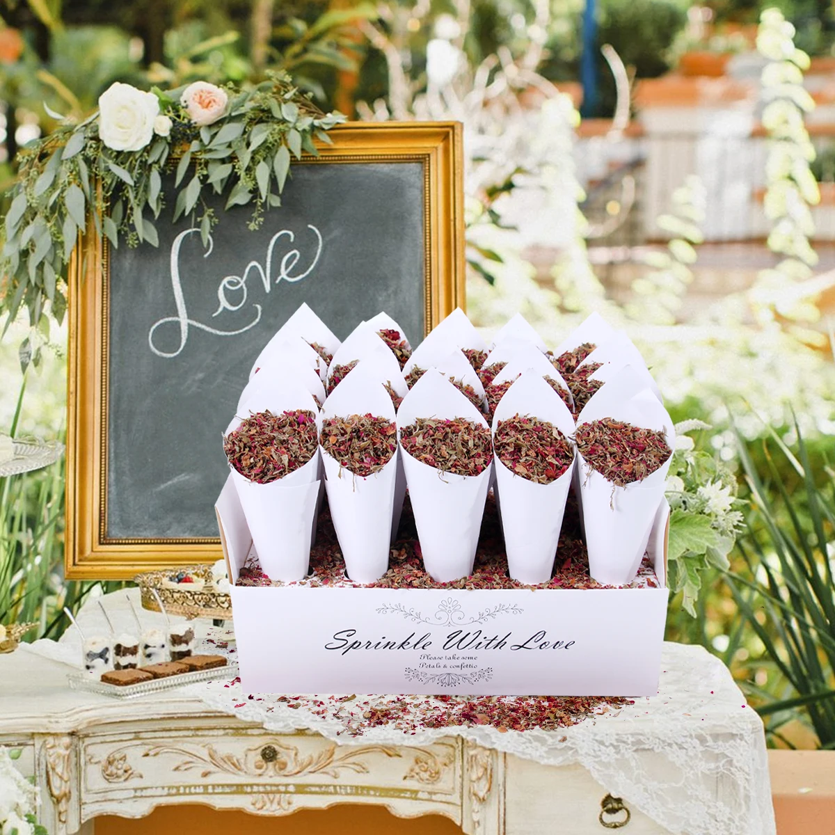 Kraftpapier Bruiloft Confetti Kegel Stand Box Rose Bloem Rustieke Bruiloft Cone Houder Wieden Decor Voor Bruiloft Liefde Gunsten