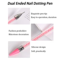 1pc Dual Ended Nail Dotting Pen Pink Crystal Beads Handle Rhinestone Studs Picker Wax Pencil Gel UV Brush Manicure Nail Art Tool 2
