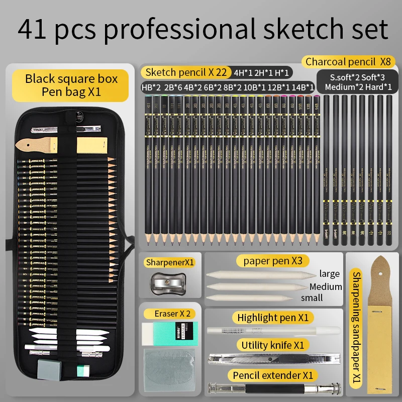 36pcs Sketching And Drawing Set,With Pencils,Carbon Strips,Eraser,Sketchbook,Highlighting  Paper And Pen,Storage Bag Art Supplies - AliExpress