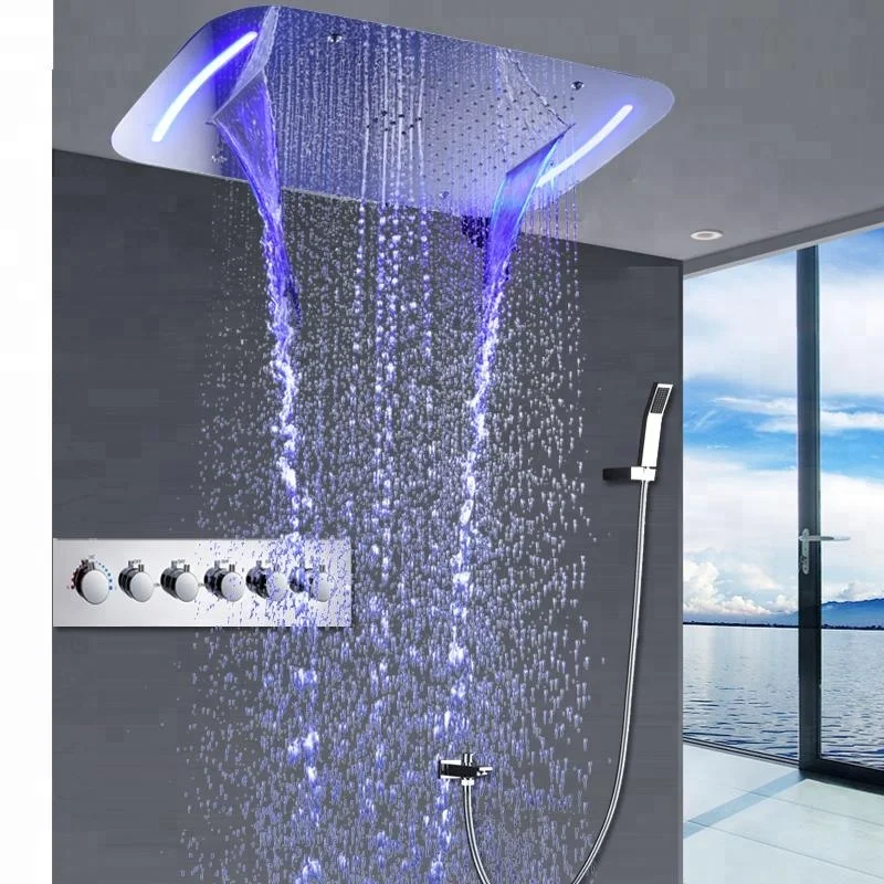 

Concealed Rain Shower Set Thermostatic High Flow Multifunction LED Shower Faucets Mist Spray Waterfall Massage Bathroom Fixture