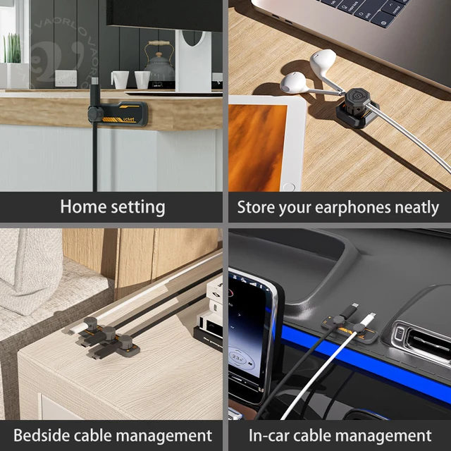 4-in-1 Magnetic Cable Organizer - USB/Charging Cord Clip & Desktop Tidy Holder for Mouse/Earphones 6