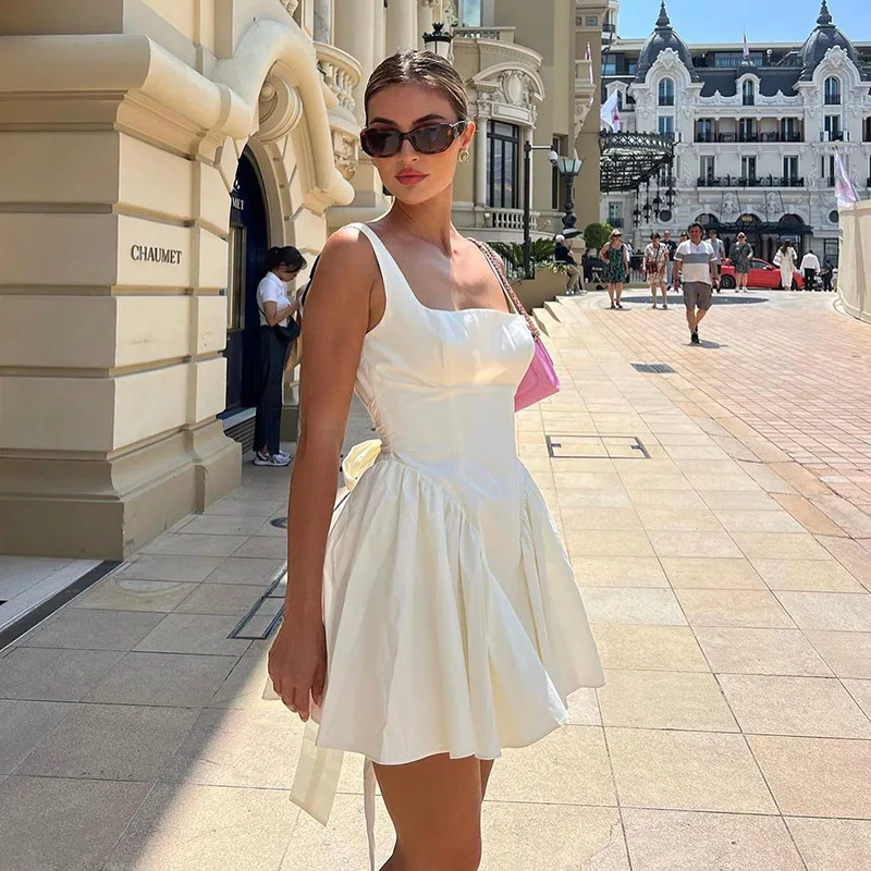 Vestido Bandage sin espalda para mujer, con lazo, pliegues, elegante, de cintura alta, para chicas atractivas, vestido sexy de calle con cordones 2025.