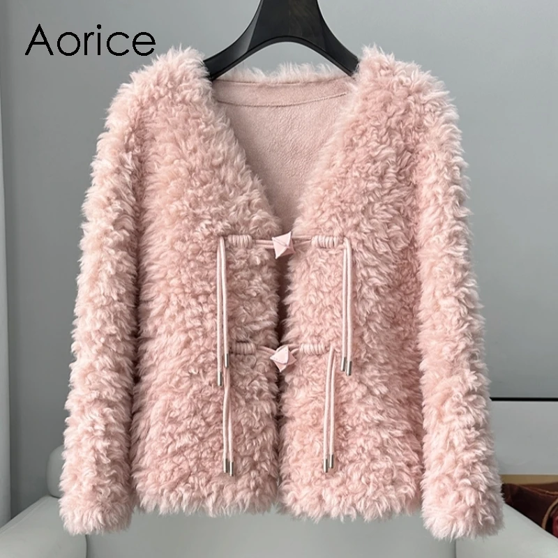 

Aorice Women Genuine Sheep Shearing Design Soft Jacket Wool Fur Winter Warm Fashion New Coat CT341