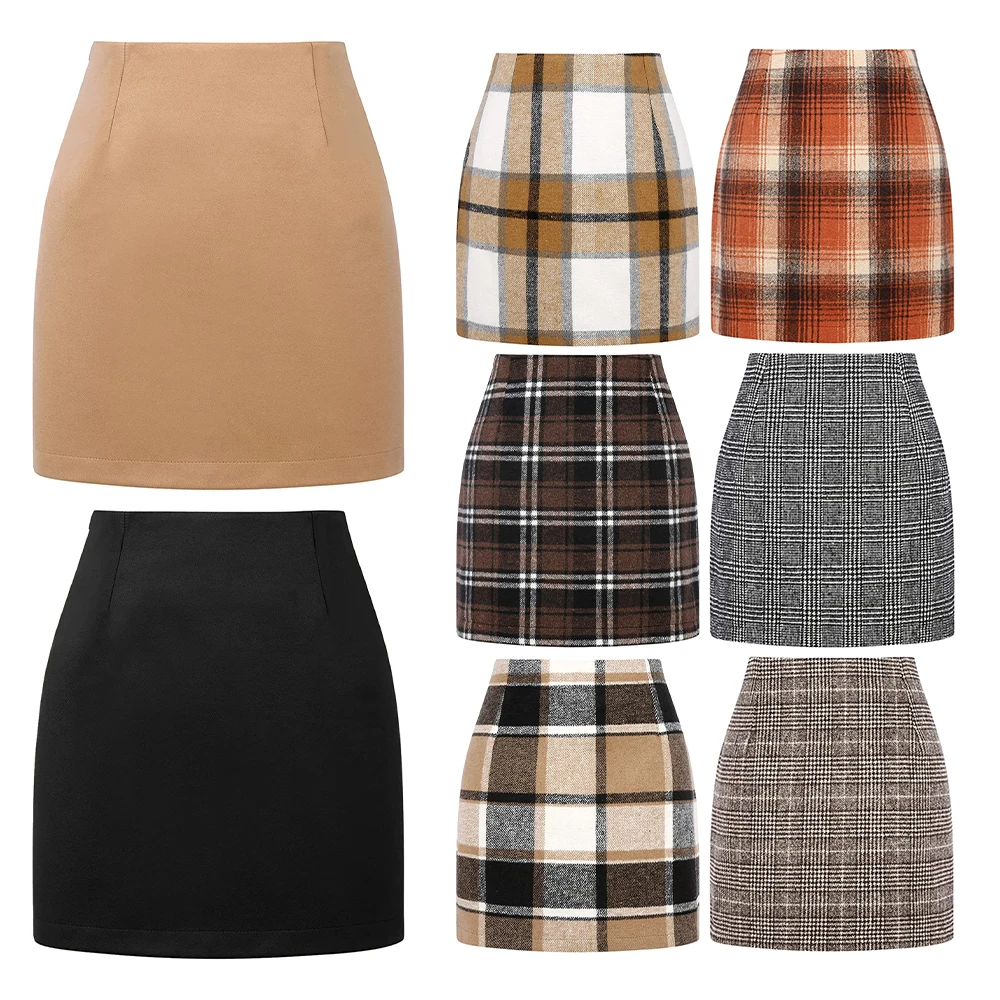 

Korean Office Women Wool Mini Skirt Ladies Spring Autumn Fashion Harajuku High Waist Slim Plaid Skirt Streetwear VD3593