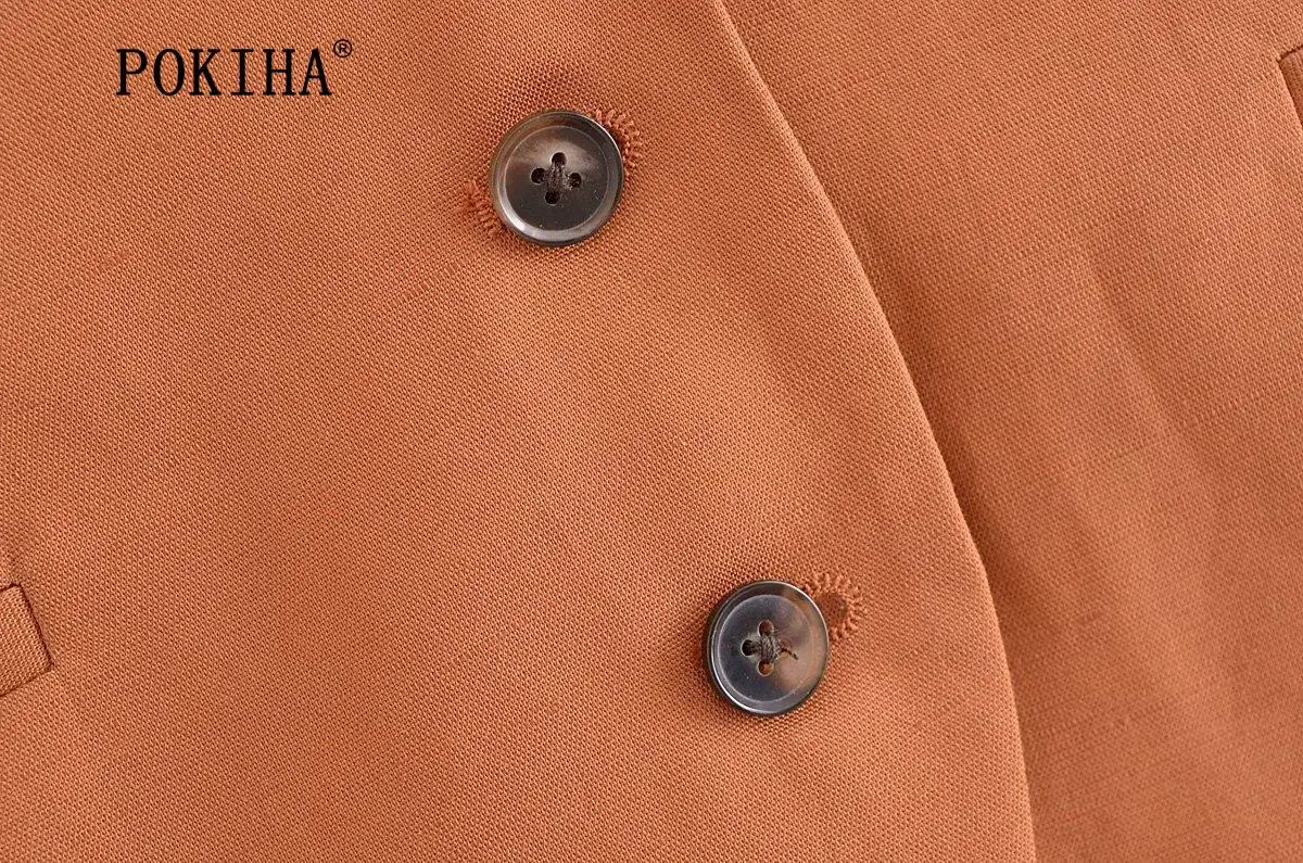 Pokiha Fashion Women Vintage Linen Front Buttons Cropped Waistcoat And Elegant Mid Waisted Midi Dress Female Chic Two_voghion.com