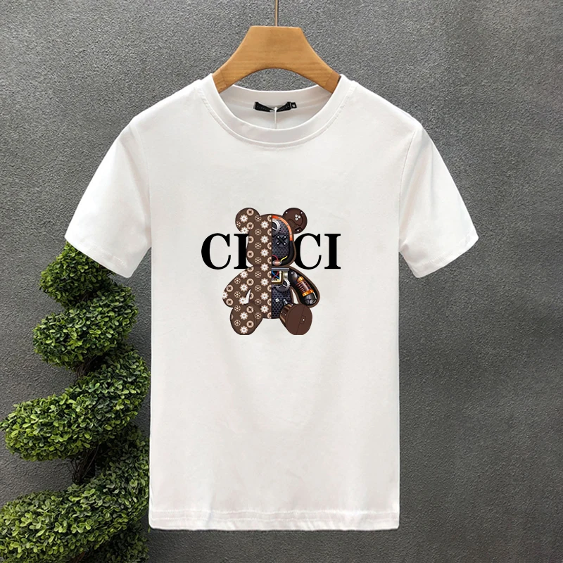 Robot Bear Brand100 % bomull högkvalitativt tryck par t-shirts Summer Haruku för män/kvinnor kortärmad t-shirt asiatisk storlek_voghion.com