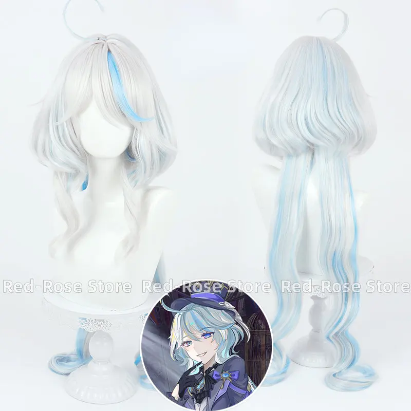 

Synthetic Hair Genshin Impact Focalors Cosplay Wig 100cm Long White Blue Gradient Cosplay Wig Heat Resistant Wigs