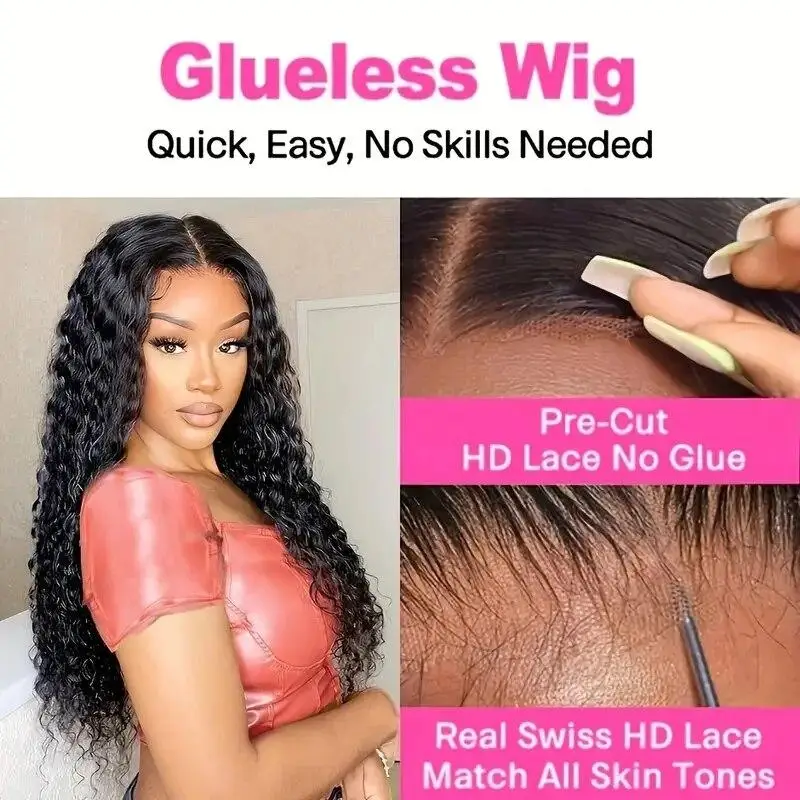 Glueless Wig Human Hair Ready To Wear Deep Wave 6x4 5x5 Lace Closure Human Hair Wig Pre Plucked 200 Density 3
