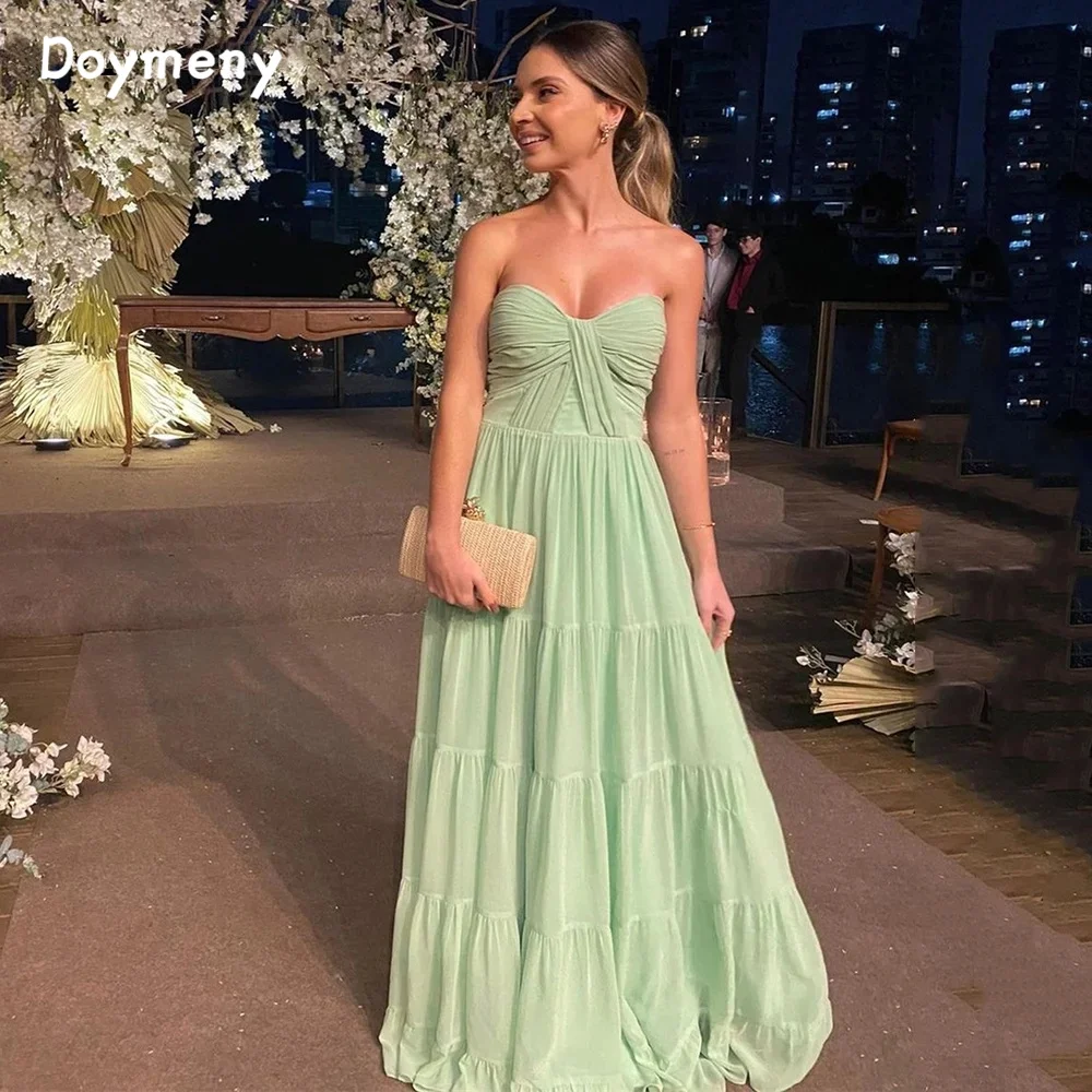

Doymeny Chiffon Sweetheart Prom Dresses A-line Evening Dresses Floor Length Elegant Sleeveless Long Party Dresses Vestidos Robe
